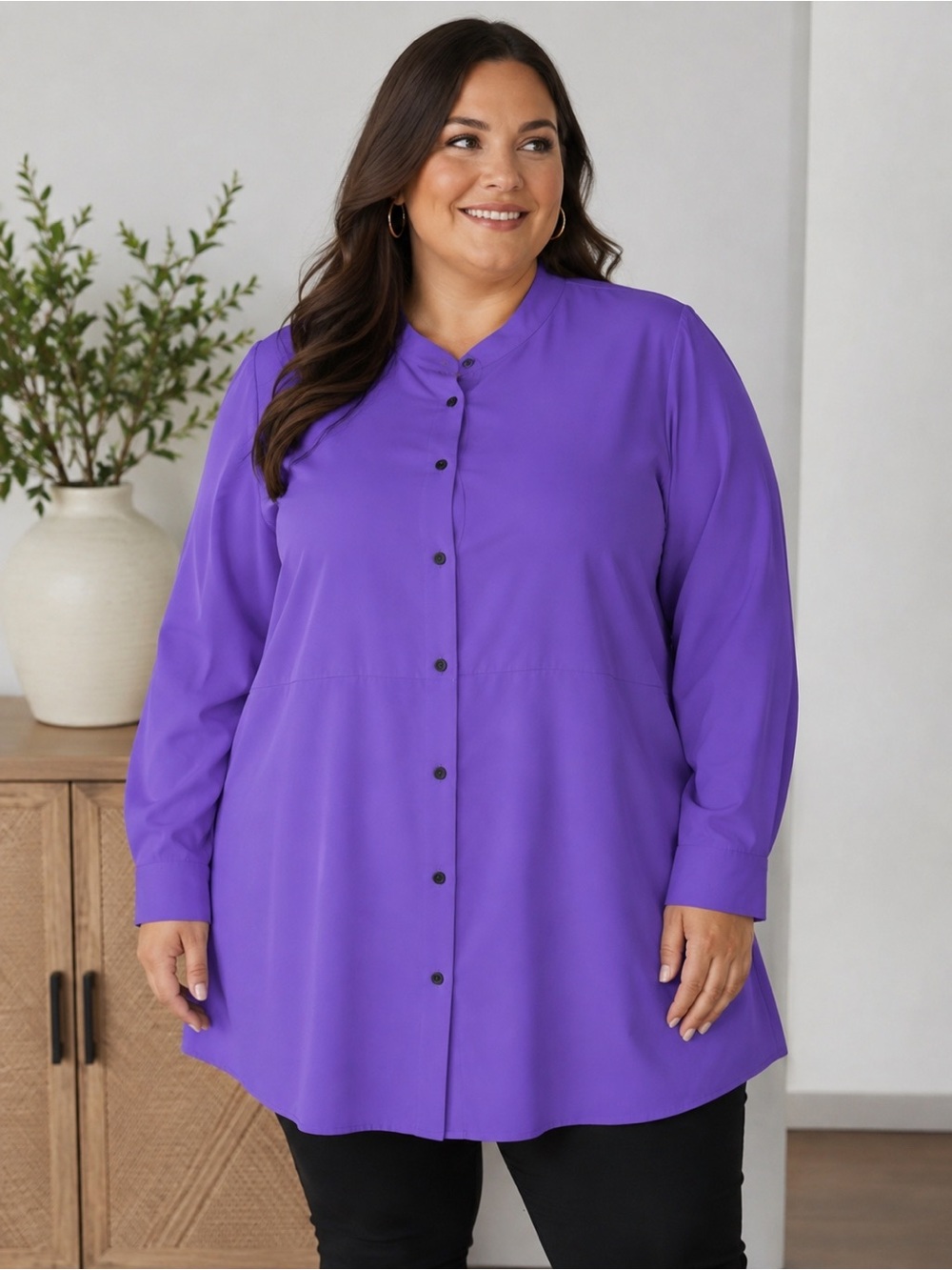 Lauren Ralph Lauren Women’s Purple Long Line Tunic Blouse 3X Long Sleeve Casual